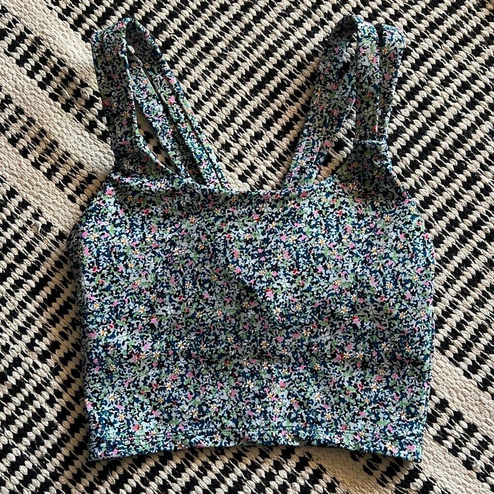 SAGE Collective Size XS Blue & Green Floral Print Sports Bra
